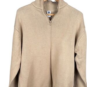 Gap Factory Store Mens XL Tan 100% Cotton Ribbed Quarter Zip Mock Neck Sweater